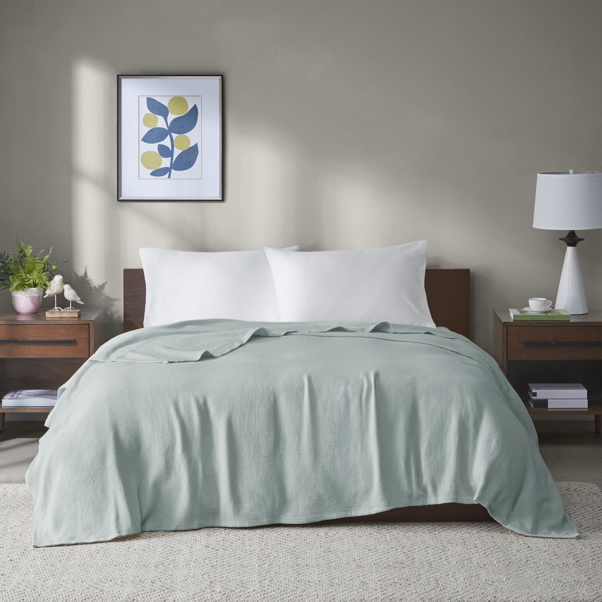 Home Essence Knit Freshspun Basketweave Cotton Blanket, 66x90, Twin, Blue
