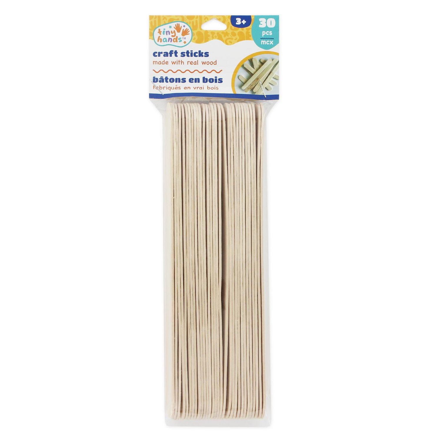 TINY HANDS Wooden Craft Sticks, 30 pcs, Real Wood, 19.8cm x 2.46cm, Age 3+, Kids, Crafts, WOODSTK 20CM 30PCS