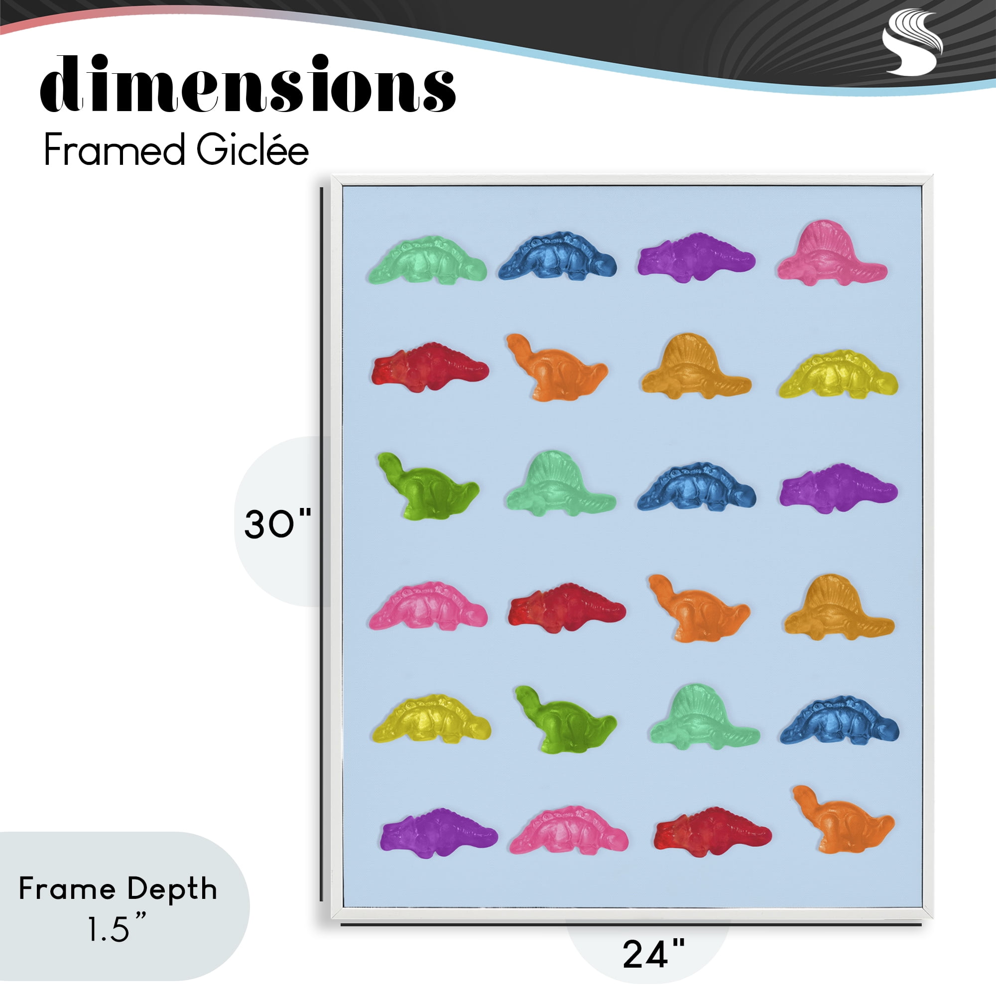 Stupell Industries Colorful Dinosaur Gummies White Framed Giclee Art, design by LISH Creative