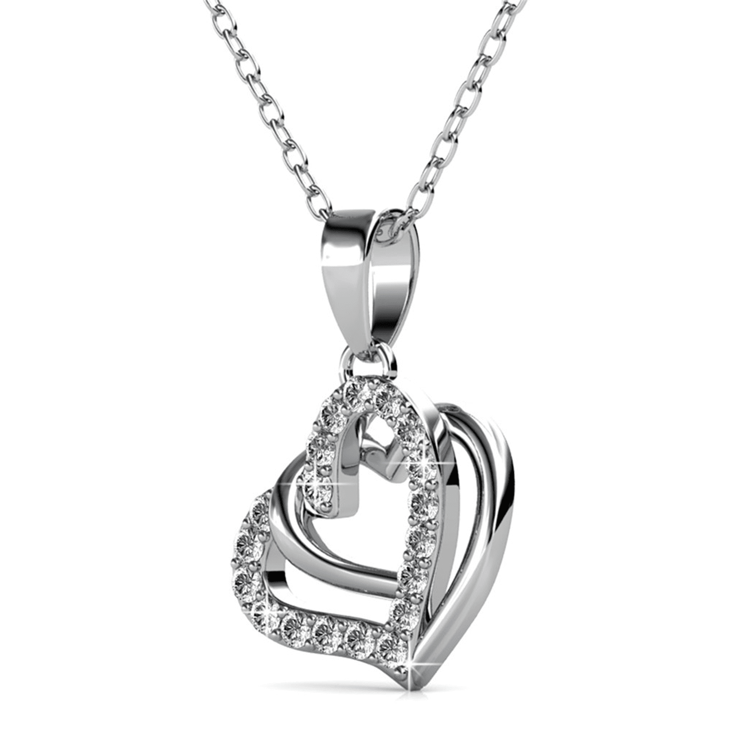 Cate & Chloe Angela 18k White Gold Plated Double Heart Jewelry Set with Swarovski Crystals for Women