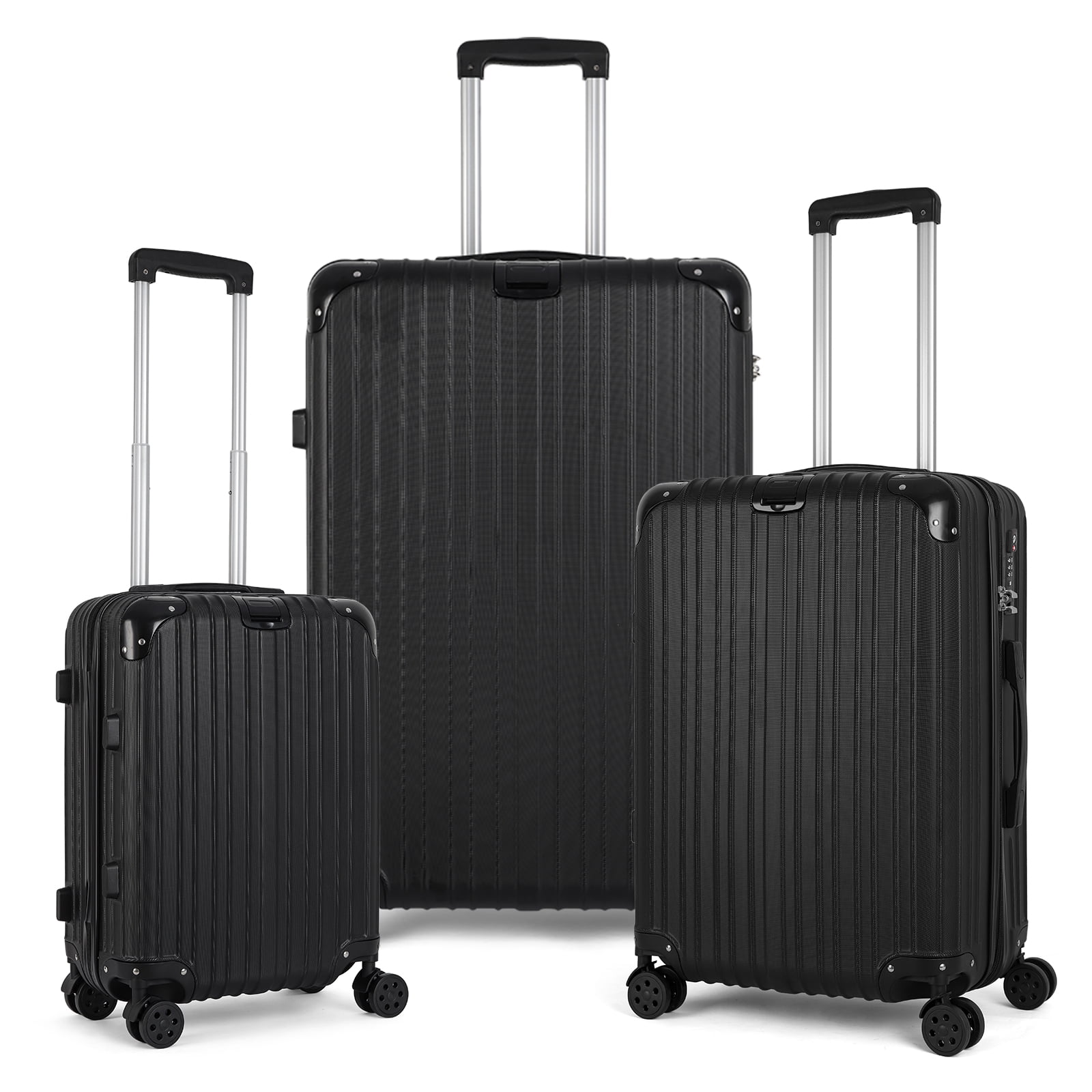 3-Piece Set Blue 21, 26, 30 Basics Hardside Spinner Luggage with Built-In TSA Lock 