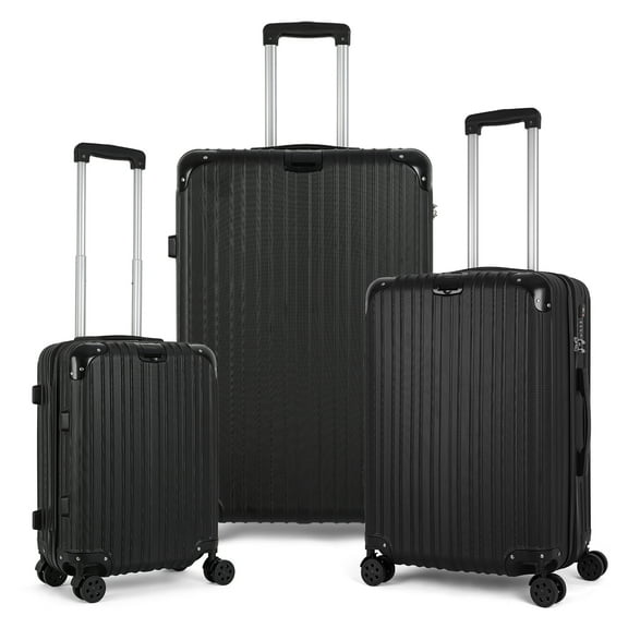 Hikolayae Geometric Hardside Spinner Luggage Sets in Raven Black, 3 Piece - TSA Lock