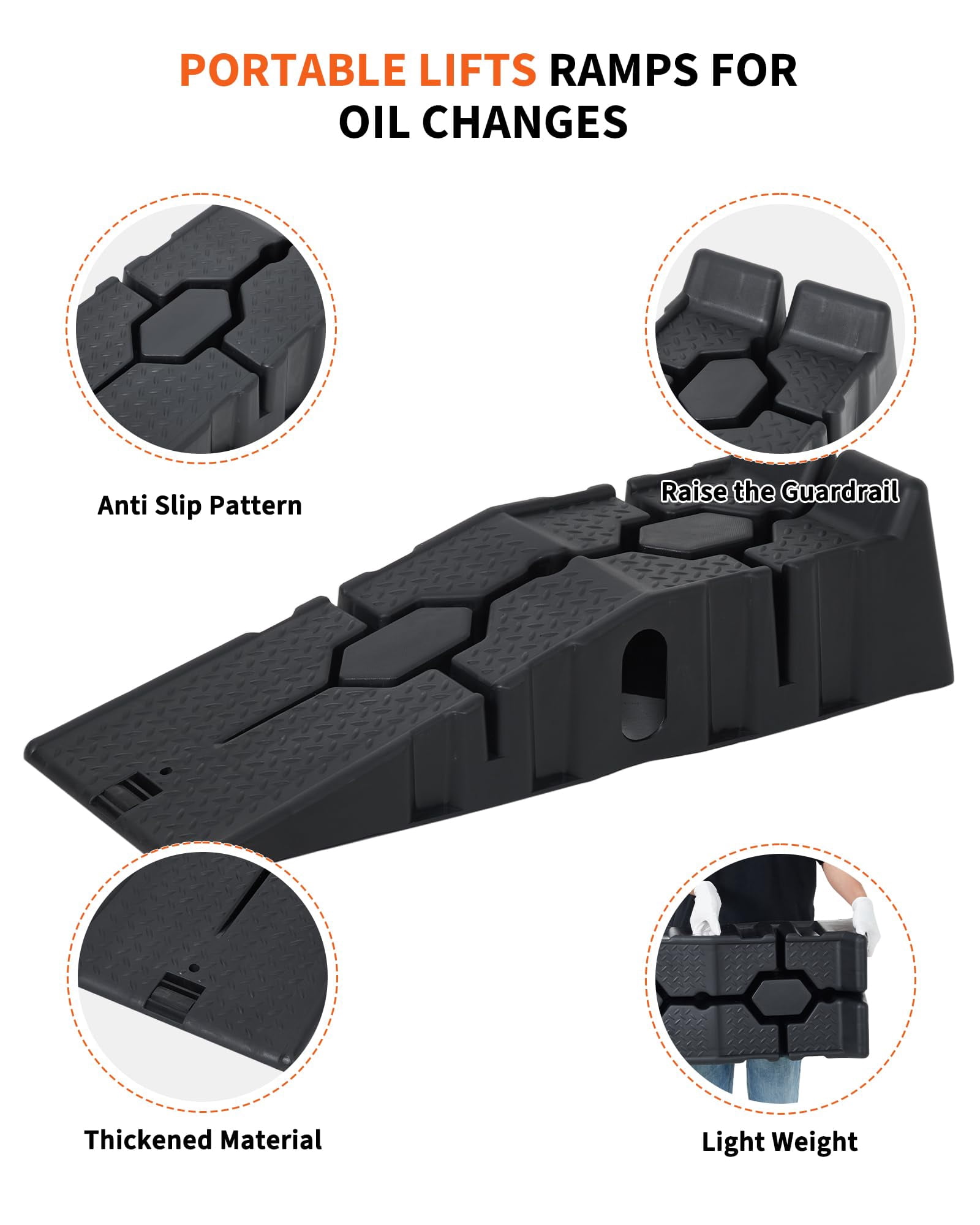 Plastic Car Service Ramps,Portable Low Profile Car Ramps for Maintenance or Oil Changes,5 Ton (12000 LB) Capacity,Lift Height 6.7", Home Garage,Vehicle Auto Garage Repair 2 Pack