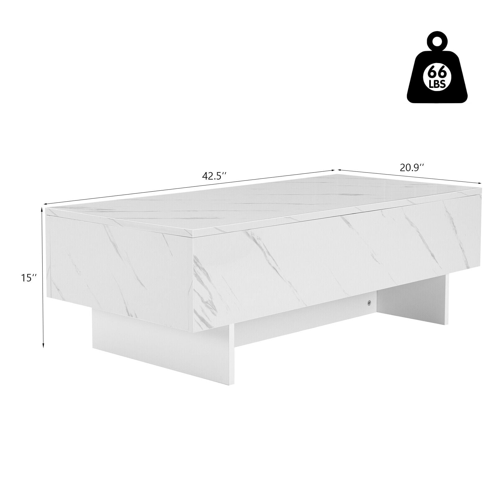 COSVALVE Rectangle High Gloss White Marble Coffee Table 42.5"x20.9"x12.2"
