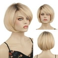 thumbnail image 2 of Lydell Short Wavy Ombre Blonde Bob Wigs with Dark Roots Shoulder Length Synthetic Wigs for Women, 2 of 9