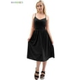 thumbnail image 5 of BadPiggies Women's Plus Size Midi Dress Casual Spaghetti Strap Cami Sleeveless V-neck Solid Sundress for Party Summer Beach (XL, Black), 5 of 6