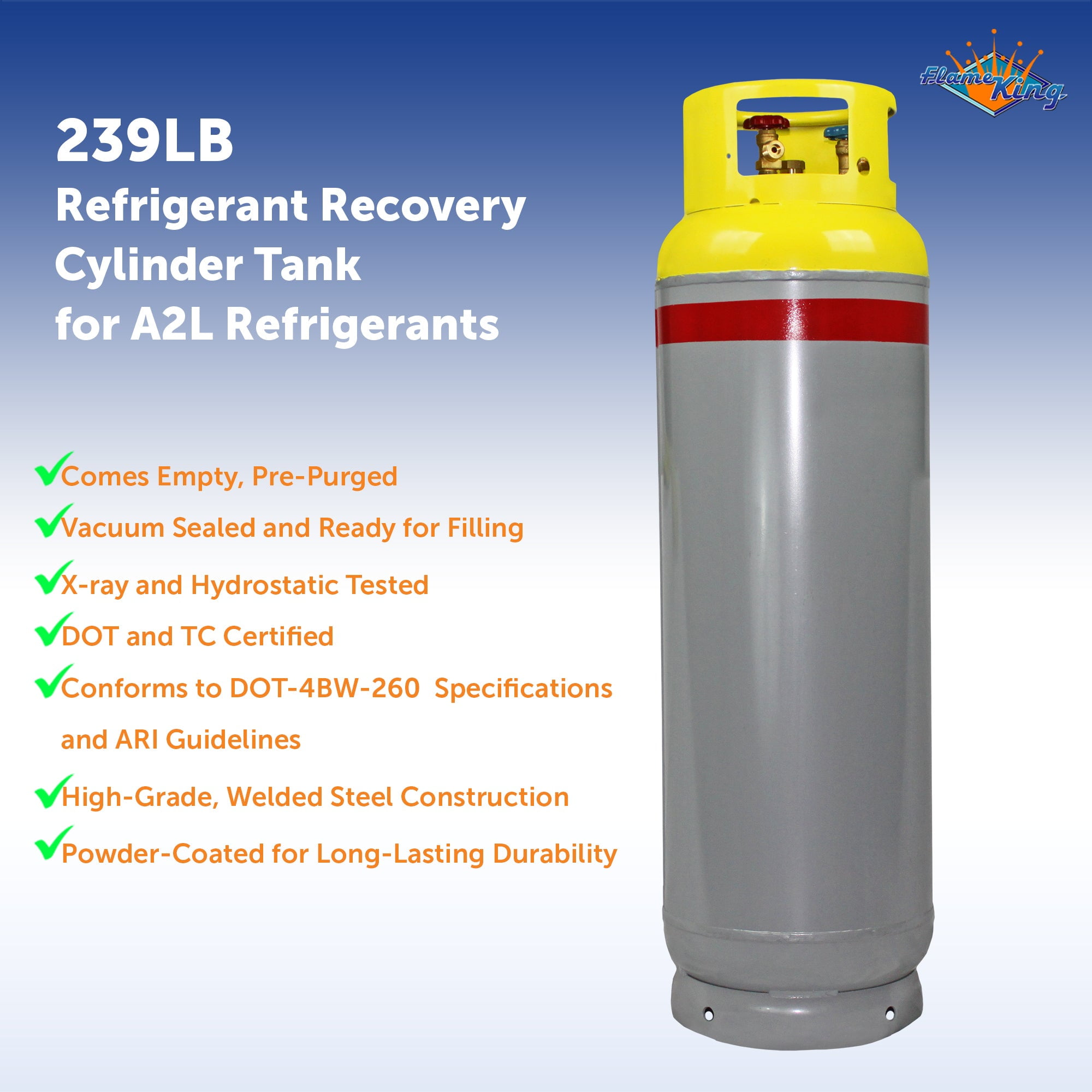 Flame King 239-Pound Refrigerant Recovery Cylinder Tank for A2l Refrigerants