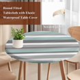 thumbnail image 5 of Blue-Gray Stripes Round Fitted Table Cover Waterproof Table Cloth with Elastic Edge Wipeable Tablecloth for Picnic Camping Party Fits 45"-54" Diameter, 5 of 8