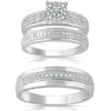 Forever Bride 1/4Ct Diamond Engagement Ring Trio Set, Sterling Silver, Size 5-10