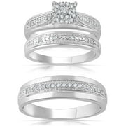 Forever Bride 1/4Ct Diamond Engagement Ring Trio Set, Sterling Silver, Size 5-10