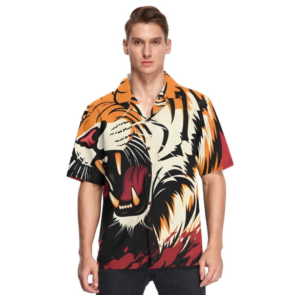 Tiger Blood Men's Hawaiian Wrinkle Free Button Down Short Sleeve Shirt Casual Shirts Beach Shirts