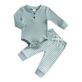 thumbnail image 5 of NIEWTR Newborn Infant Baby Boys Girls Fall Winter Clothes Ribbed Long Sleeve Romper Tops and Pants Outfits Set(B-Blue,9-12 Months), 5 of 5