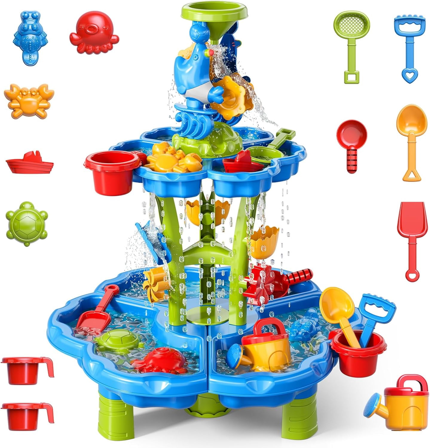 3 in 1 Water Table for Toddlers 1-3 3-5 4-8, Summer Outdoor Beach Outside Backyard Activity Sensory Kids Sand and Water Table, Birthday Party Gifts for Kids Boys and Girls Ages 3 4 5 6 7 8