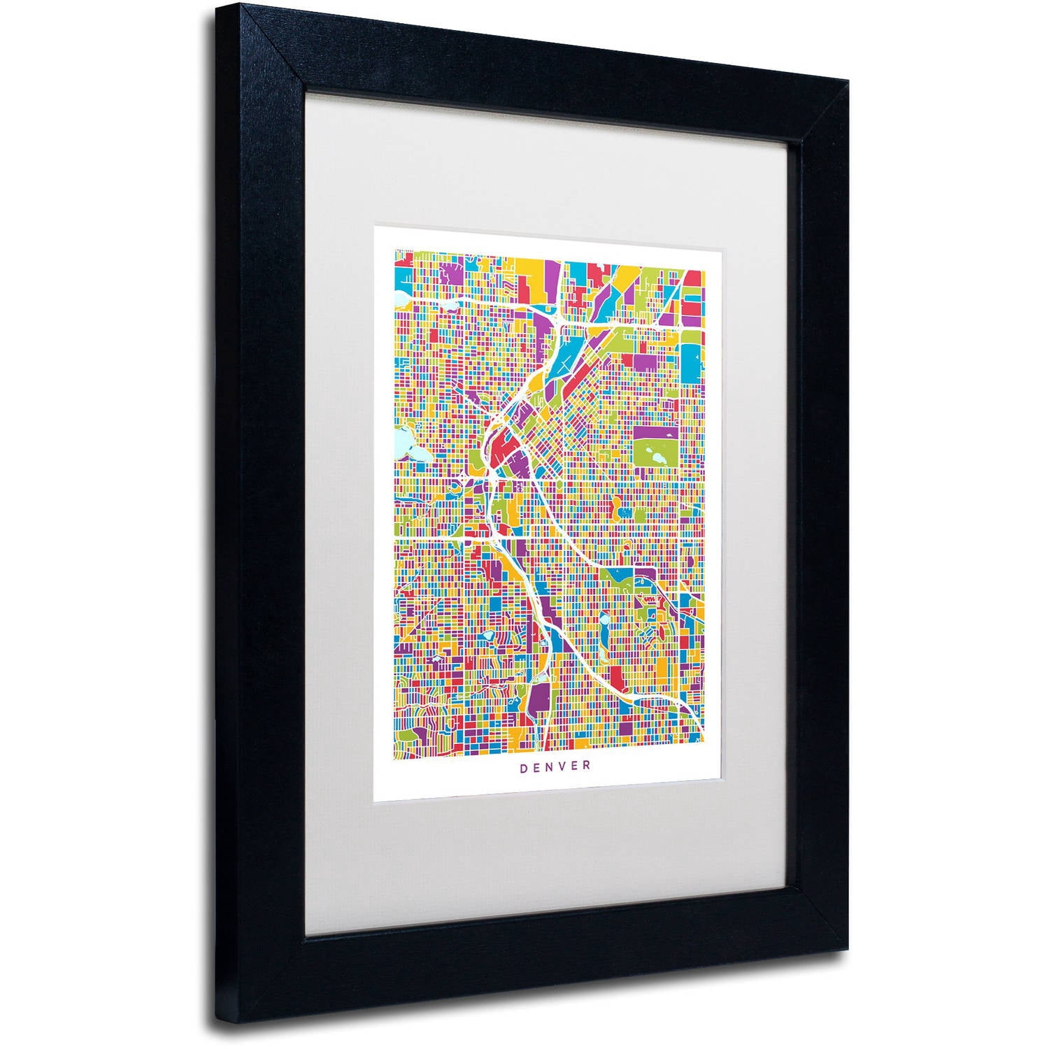 Trademark Fine Art "Denver Colorado Street Map 2" Canvas Art by Michael Tompsett, White Matte, Black Frame