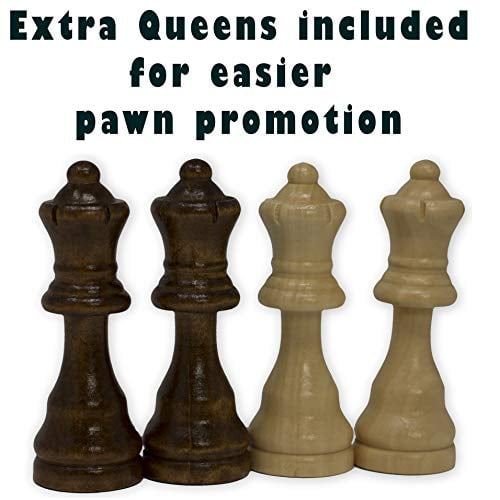 Pièces d'Échecs Staunton par GrowUpSmart avec des Reines Supplémentaires Taille: XLarge - Hauteur du Roi: 4 Pouces Bois