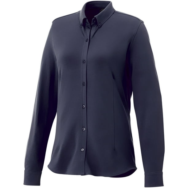 Elevate - Camisa piqué de manga larga Bigelow para mujer señora (Azul Marino)