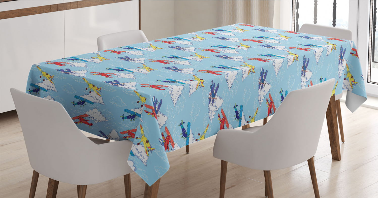Transportation Vacation Themed Hand Drawn Commercial Airplane Silhouettes 52 X 70 Multicolor Dining Room Kitchen Rectangular Table Cover Ambesonne Vintage Airplane Tablecloth