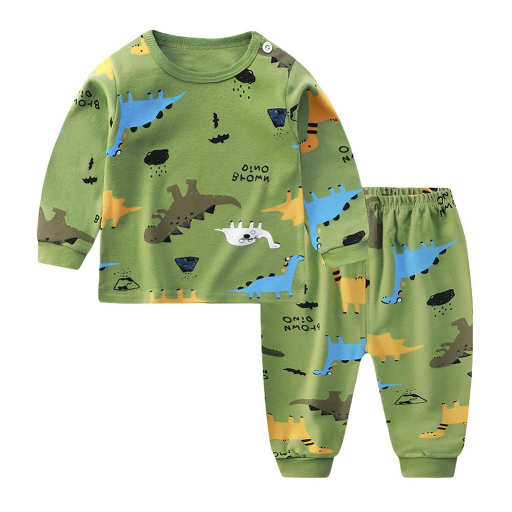 0-7T Toddler Kids Baby Boys Layette Sets Cartoon Dinosaur Camouflage Short Sleeve Shirt Pants Outfits Comfy Soft Pajamas