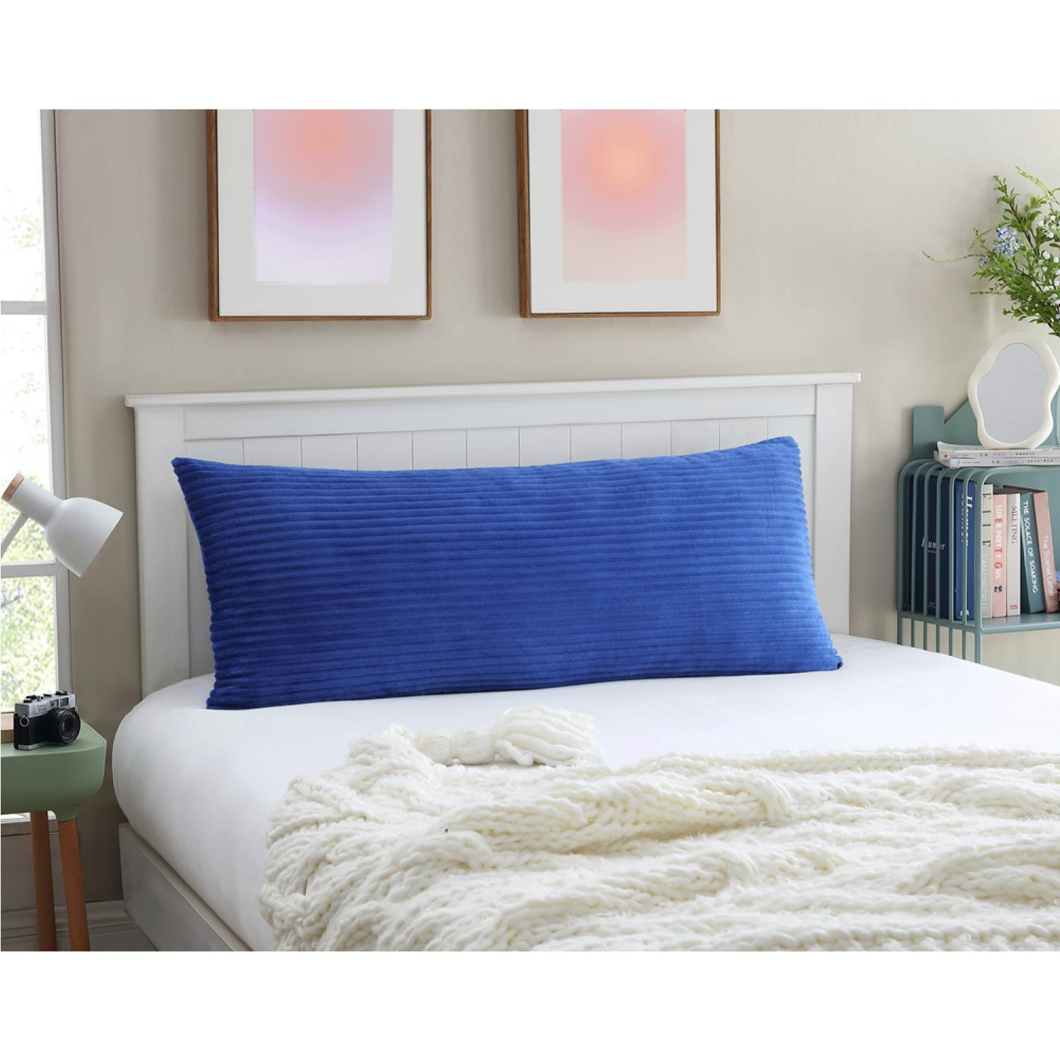 Your Zone Ribbed Body Pillow with Removable Cover, Blue, 48 in x 20 in
