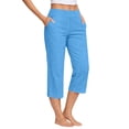thumbnail image 2 of MLQIDK Blue Crop Capri Pants for Women Crop Capri Pants Knee Length Elastic Waist Ladies Capris Dressy Casual Pedal Pushers with Pockets Blue L, 2 of 5