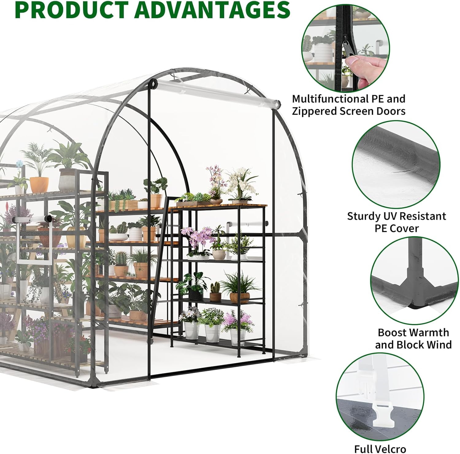 Garvee Portable Walk-in Greenhouse 98.42 x 78.74 x 78.74", Upgraded Heavy Duty Frame, Clear