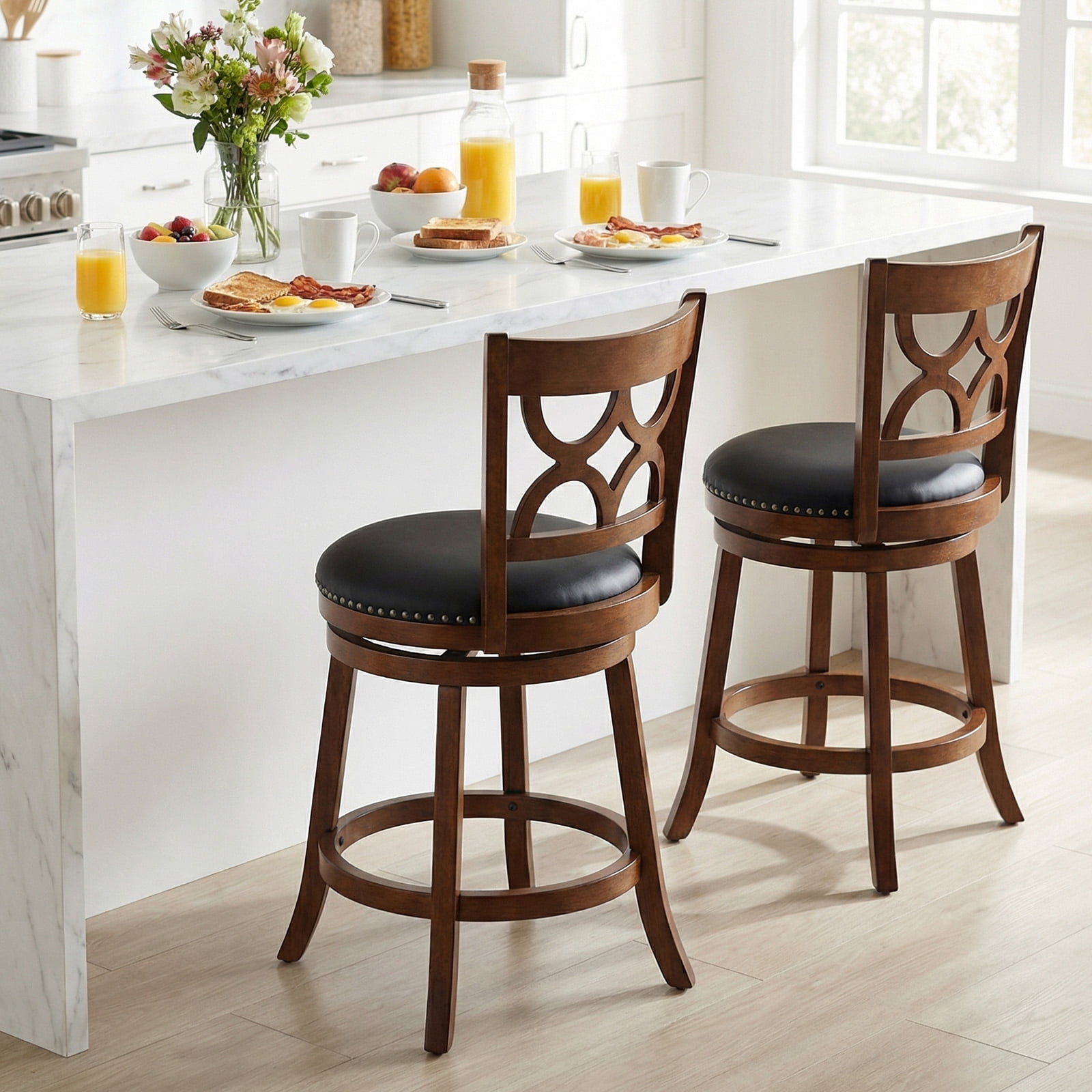 Gymax 26'' Counter Height Bar Stools Set of 4 w/Rubber Wood Frame Upholstered Seat