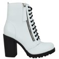 thumbnail image 2 of Soda Women Chunky High Heel Combat Army Military Riding Ankle Boots Lace Up Booties Malia-S white 9, 2 of 3