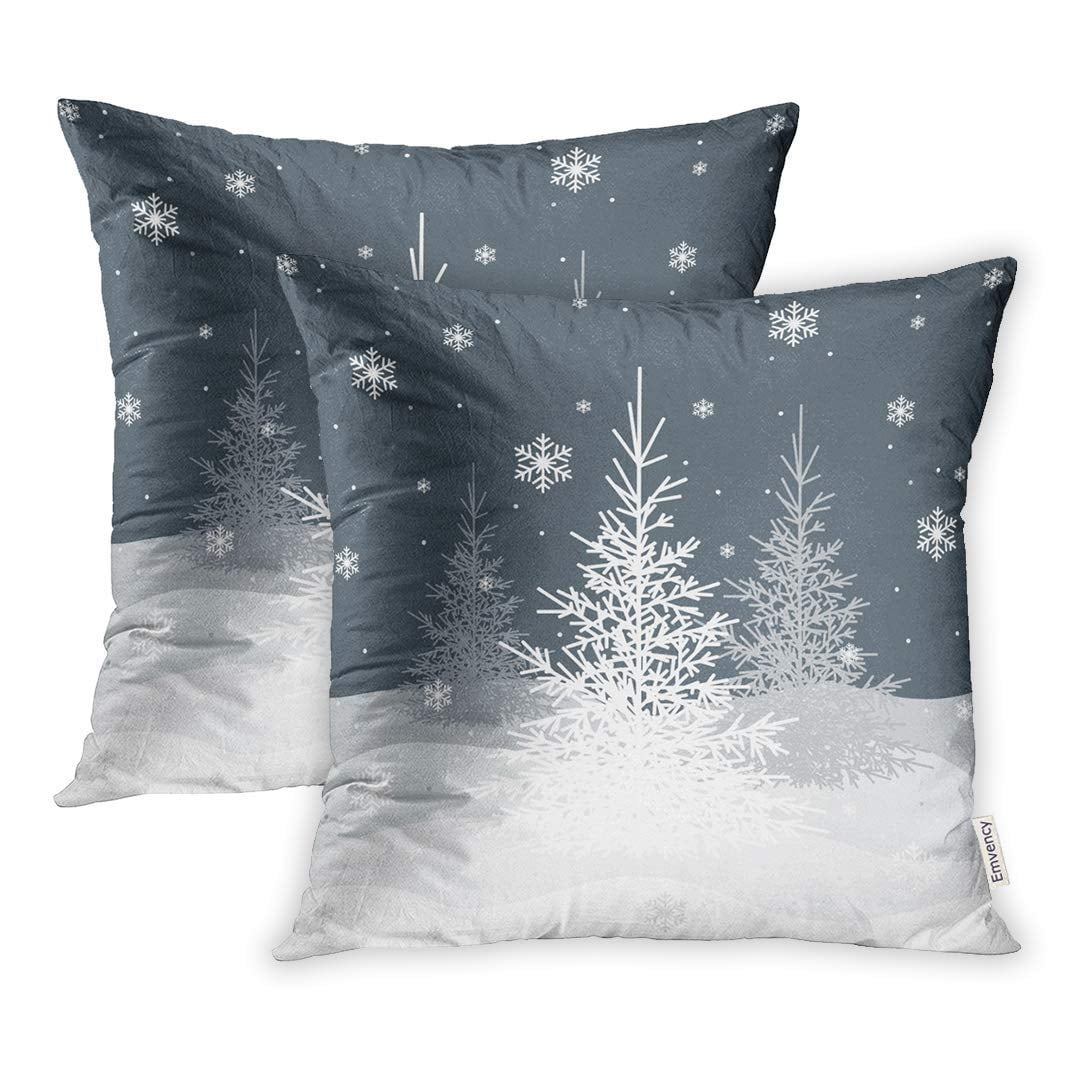 USART Gray Winter Christmas Trees on Grey White Snowflake Pillowcase