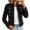 Black, variant on Women's Faux Suede Military Jacket Stand Collar Long Sleeves Zip Up Cropped Coat with Buttons Pockets Casual Lightweight Daily Wear Fall Winter Top