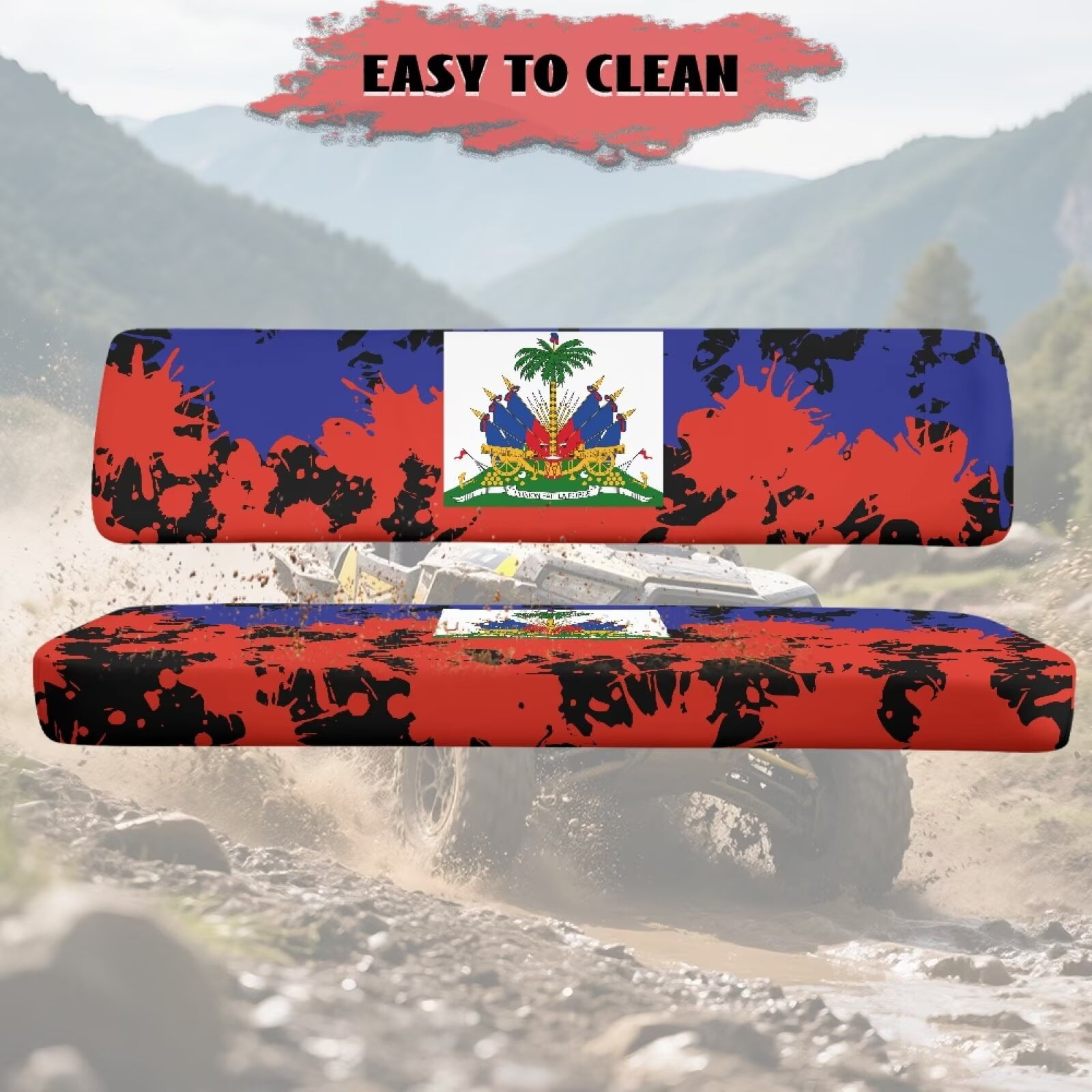 Uorisanigo UTV Front Bench Seat Cover Dustproof Polyester Fabric, Haitian Flag Print Mule Seat Cover for Kawasaki Mule 4010 4x4 SE 2016-2018 UTV Pioneer Seats Accessories