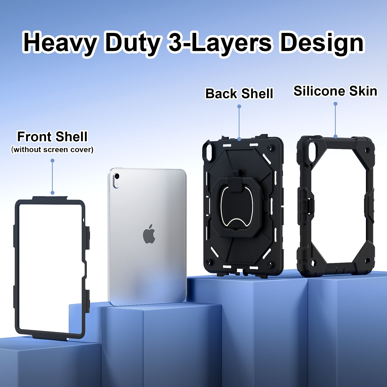 Dteck Case for iPad (A16) 11th/10th Generation 10.9 inch 2025/2022,Rotating Stand & Pencil Holder & Hand Grip & Shoulder Strap Shockproof iPad 11th/10th Generation Case (11th/10th Gen),Black
