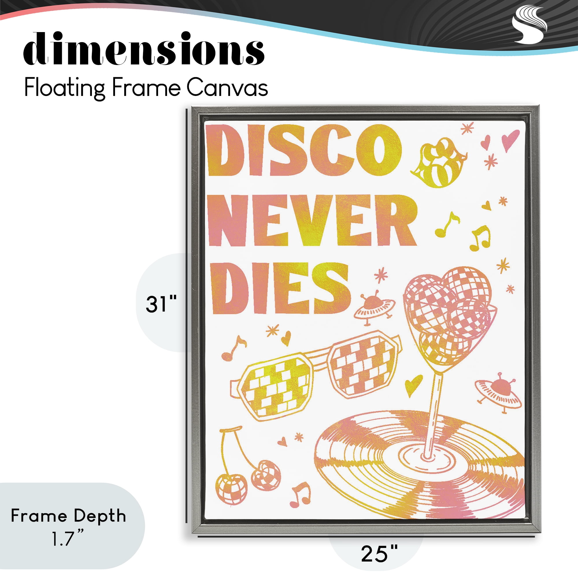 Stupell Industries Disco Never Dies Gray Framed Floater Canvas Wall Art, design by Ziwei Li