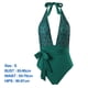 thumbnail image 2 of 1 juego de bañador de una pieza verde ajustado para mujer con estampado vintage y falda cruzada, 2 of 5