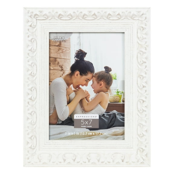 5" x 7" Expressions White Ornate Picture Frame by Studio Decor - Fold-out Easel Included - Horizontal or Vertical Display - 1 Pack