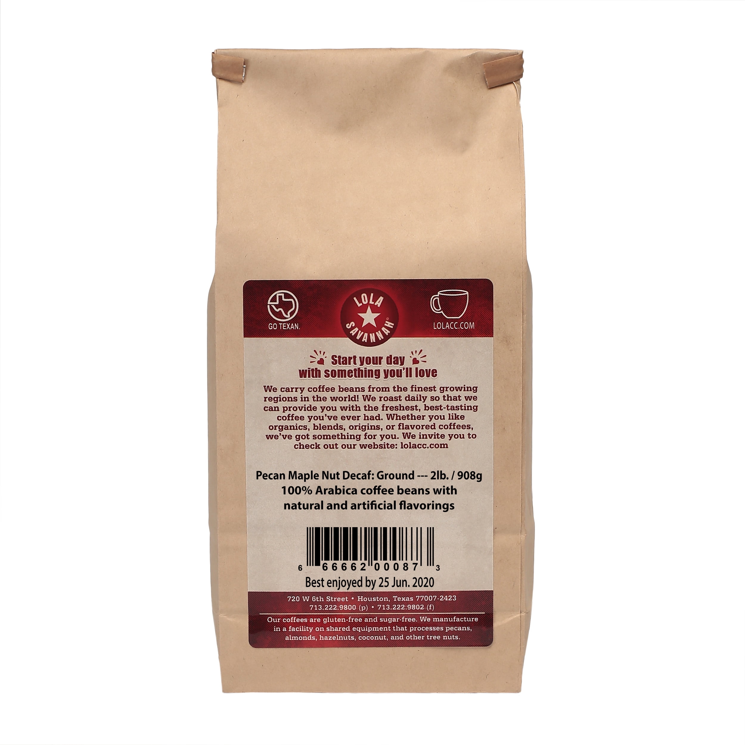Lola Savannah Pecan Maple Nut Flavored Ground Coffee - Decaf 2lb Bag