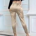 thumbnail image 6 of Hfolob Womens Casual Pants Women's Satin Silky Dress Casual Elastic High Waist Stretch Elegant Pants Trousers Comfy, 6 of 9
