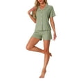 thumbnail image 2 of Conjunto de pijamas para mujeres INSPIRE CHIC 100% algodón, con botones, cuello de muesca, ropa de dormir de manga corta, traje de 2 piezas con bolsillos, talla XL, verde, 2 of 6