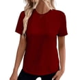 thumbnail image 1 of T-shirts pour Femmes, Mode Décontractée, Couleur Unie, Col Rond, Manches Courtes, Chandail, T-Shirt, Rouge TG, 1 of 4