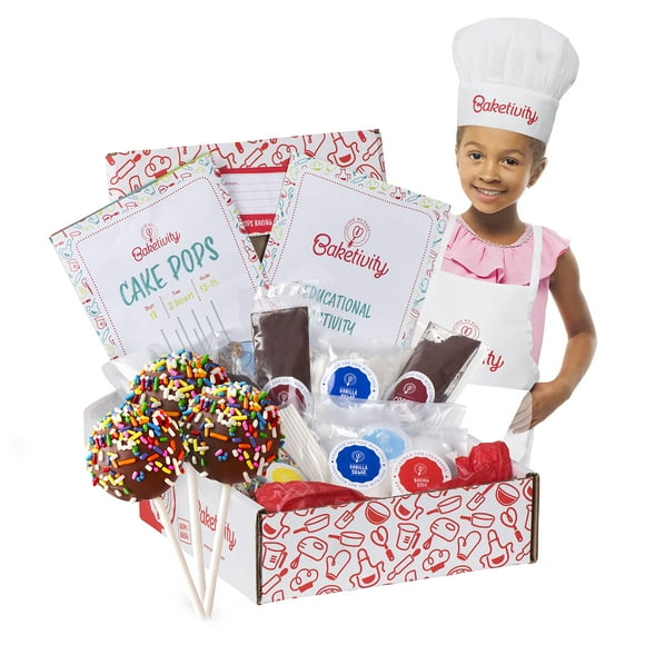 Baketivity Kids Baking Diy Activity Kit - Bake Delicious Cake Pops With Pre-Measured Ingredients - Best Gift Idea For Boys And Girls Ages 6-12 - Includes Free Hat And Apron