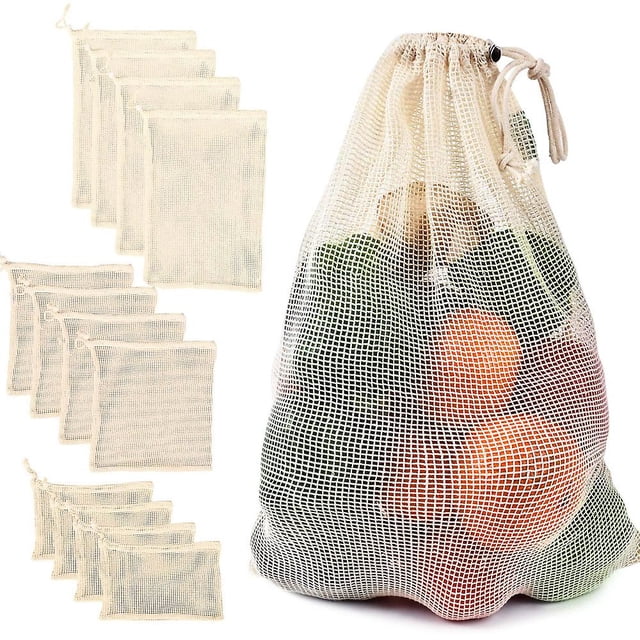 3 bolsas de malla de algodón para verduras, reutilizables, para guardar verduras.