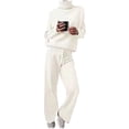 thumbnail image 3 of vigerkar Women Fall Sweatsuits Two Piece Sets Mock Neck Long Sleeve Knit Tops Wide Leg Pants Lounge Set Travel Outfits (White, 4XL), 3 of 3