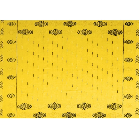 Ahgly Company Machine Washable Indoor Rectangle Solid Yellow Modern Area Rugs, 8' x 10'