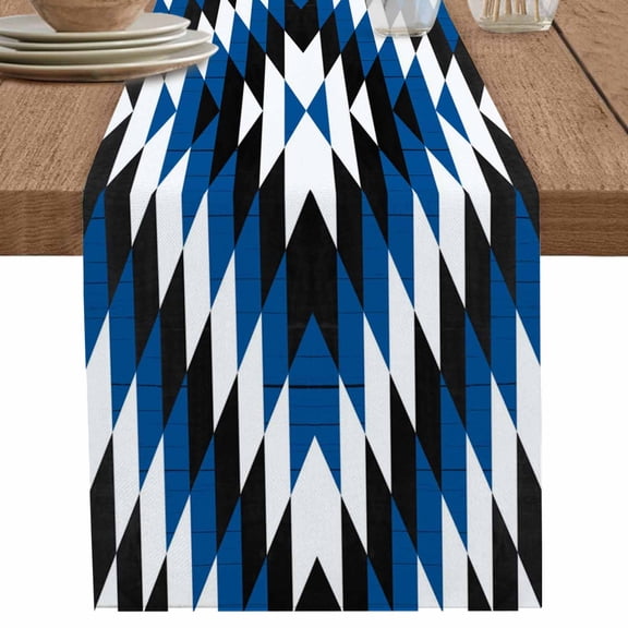 nqOlkjepod Blue Aztec Table Runner 108 Inches Long Farmhouse Dress Scarves, Black White Southwest Vintage Abstract Geometric Dining Tablerunner for Coffee Table/Kitchen Island/Party Décor, 13"x108"