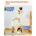 thumbnail image 3 of Small Cat Tree for Indoor Cats, Medium Cat Tower with Interactive Cat Toy, 32.7" Cat Condo with Self Groomer Brush, Natural Cat Scratching Post, Dangling Balls for Small & Medium Cats, Beige, 3 of 8