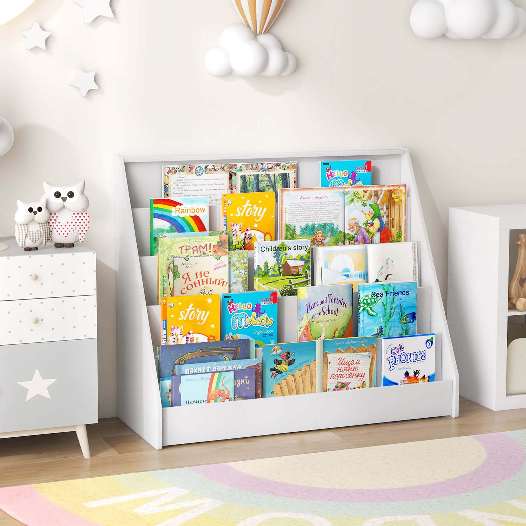 Costway 5 Tier Kids Bookshelf with Anti-Tipping Device Kids-friendly Height for Bedroom White