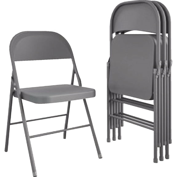 CoscoProducts COSCO All- Steel Folding Chair, 4-Pack, Gray