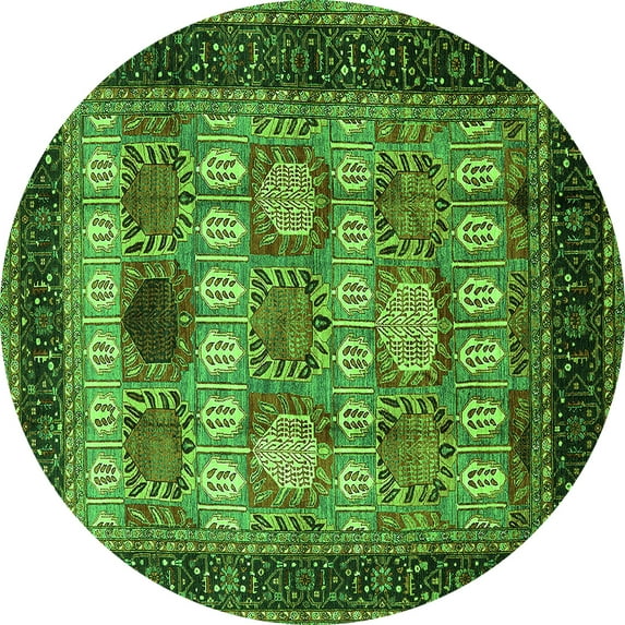 Ahgly Company Indoor Round Oriental Green Industrial Area Rugs, 8' Round