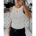 thumbnail image 3 of CHICME Tank Tops for Women Rhinestone Solid Color Keyhole Collar Sleeveless Sequin Knit Ribbed Slim Basic Top Gray-S, 3 of 7
