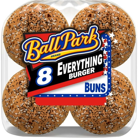 Ball Park Everything Burger Buns, 8 count, Pre-sliced Hamburger Buns, 16 oz Bag