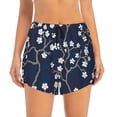 thumbnail image 2 of Xecao's Cherry Blossoms on Navy Background for a double-layer running short for women, perfect for gym, tennis, and more, featuring a convenient pocket., 2 of 9